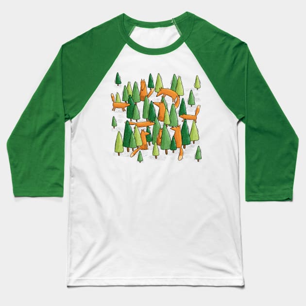 Foxy Forest Baseball T-Shirt by Tania Tania